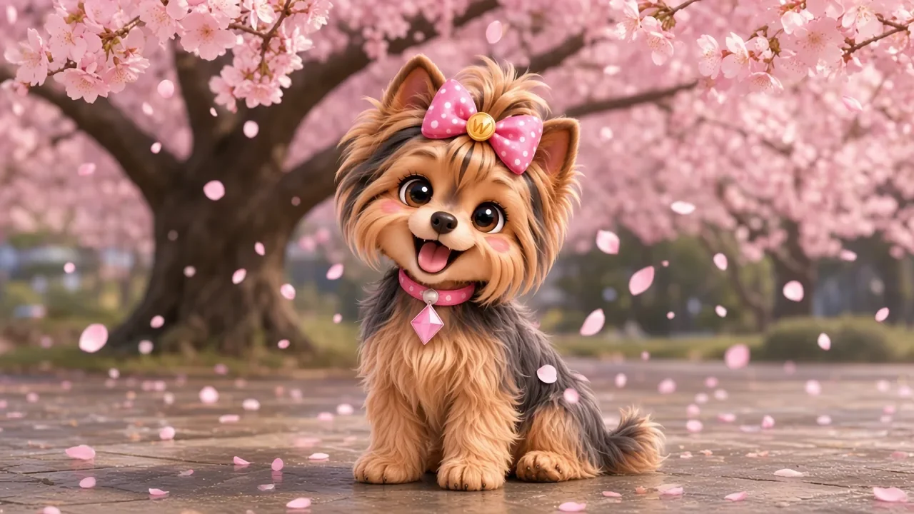 Wendi sitting beneath a cherry tree in full bloom, pink petals drifting around her