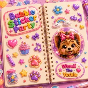 Out Now: Bubble Sticker Party Bubble Sticker Party album artwork by Wendi The Yorkie.