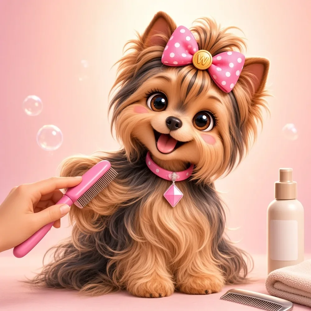 Wendi being brushed with a slicker brush