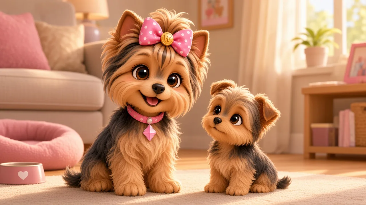 Wendi the Yorkie welcoming a new puppy home