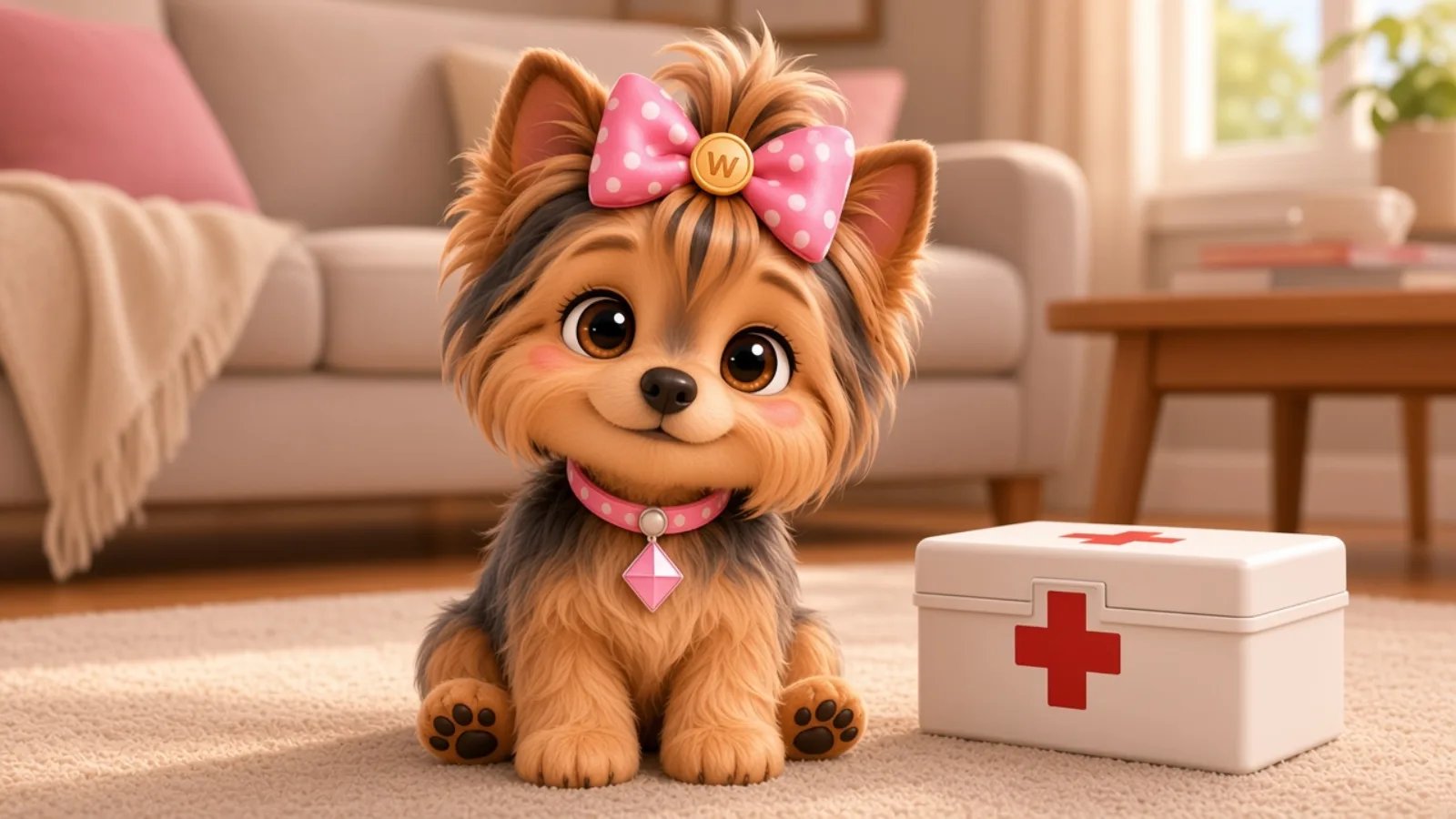 Wendi sitting beside a first-aid box