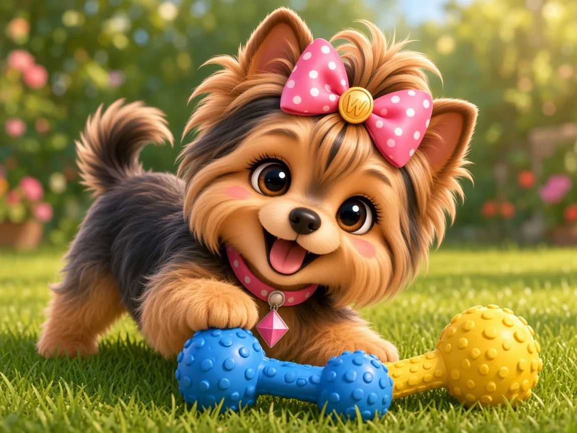 Wendi focused on a bright blue and yellow toy on the lawn