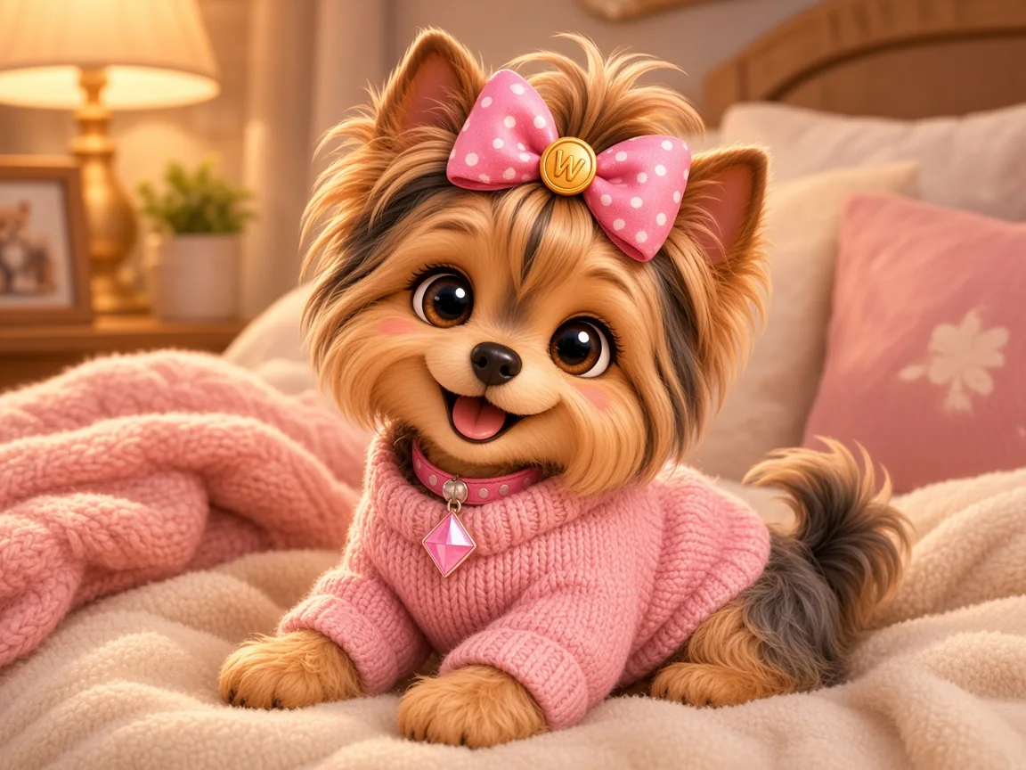 Wendi wearing a soft knitted jumper, warm and settled on a blanket