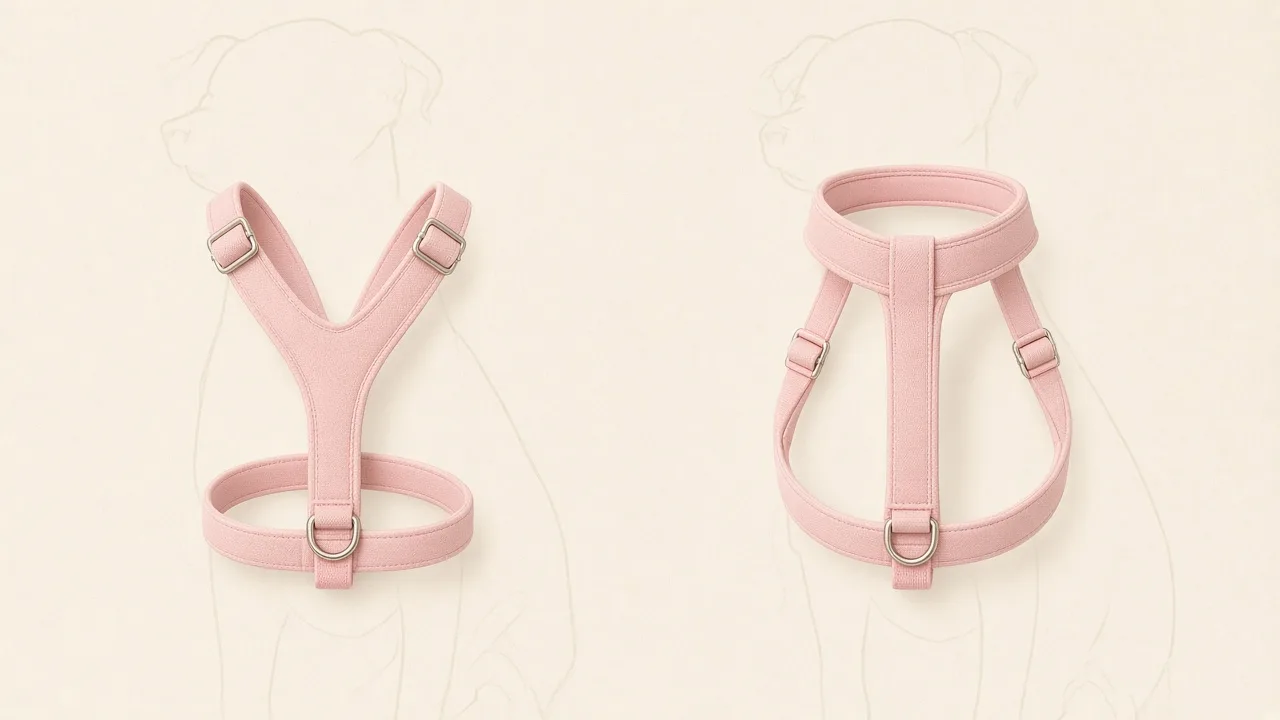 A correctly fitted Y-harness compared with a high-neck harness that sits on the throat